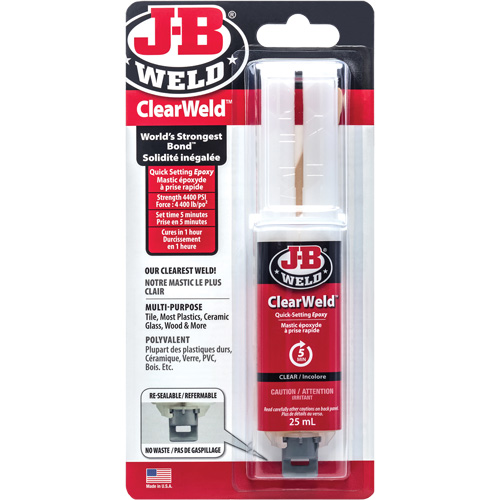 ClearWeld Adhesive, 25 ml, Syringe, Two-Part, Clear St. Lawrence Industrial & Safety Supply