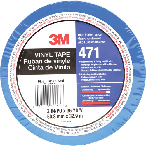 471 Vinyl Tape, 50.8 mm (2") W x 32.9 m (108') L, 5.2 mils, Blue St. Lawrence Industrial & Safety Supply