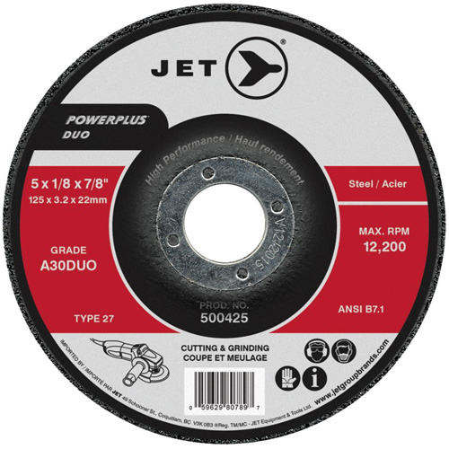 Meule/disque de coupe POWERPLUS DUO, 4-1/2" x 1/8", Arbre de 7/8", Type 27, Grain de A30DUO St. Lawrence Industrial & Safety Supply