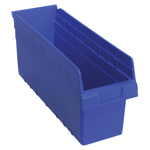 Store-Max Shelf Bins, 6-5/8" W x 8" H x 17-7/8" D, Blue, 56 lbs. Capacity St. Lawrence Industrial & Safety Supply