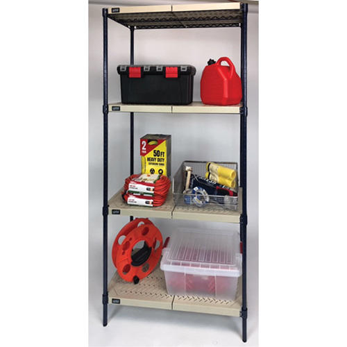 &eacute;tag&egrave;re en fils m&eacute;talliques avec tablettes en plastique, Cadre en fils m&eacute;talliques avec tablettes en plastique, Sans boulons, Capacit&eacute; 600 lb, 30" la x 72" h x 18" p St. Lawrence Industrial & Safety Supply