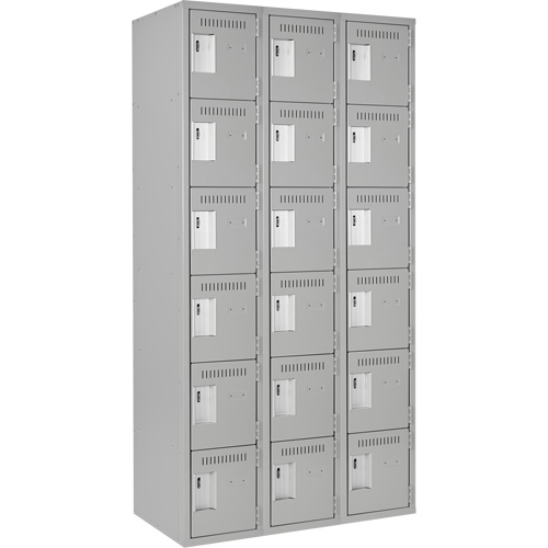 Clean Line Lockerettes, 6 -tier, Bank of 3, 36" x 18" x 72", Steel, Grey, Rivet (Assembled) St. Lawrence Industrial & Safety Supply