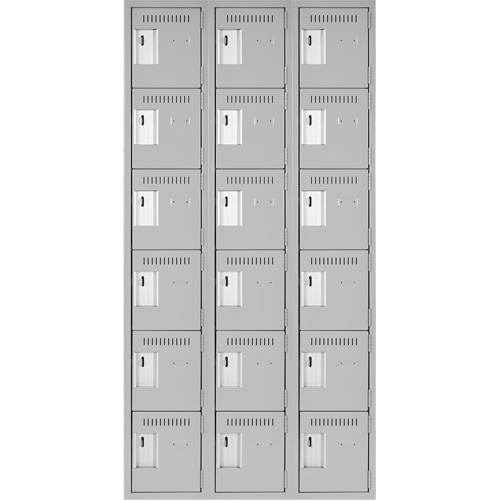 Clean Line Lockerettes, 6 -tier, Bank of 3, 36" x 18" x 72", Steel, Grey, Rivet (Assembled) St. Lawrence Industrial & Safety Supply
