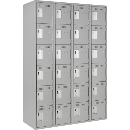 Clean Line Lockerettes, 6 -tier, Bank of 4, 48" x 18" x 72", Steel, Grey, Rivet (Assembled) St. Lawrence Industrial & Safety Supply