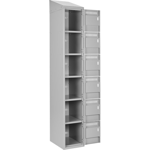Clean Line Lockerette , 6 -tier, Bank of 4, 48" x 18" x 78", Steel, Grey, Rivet (Assembled) St. Lawrence Industrial & Safety Supply