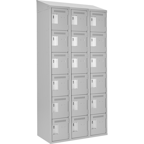 Clean Line Lockerette , 6 -tier, Bank of 3, 36" x 18" x 78", Steel, Grey, Rivet (Assembled) St. Lawrence Industrial & Safety Supply