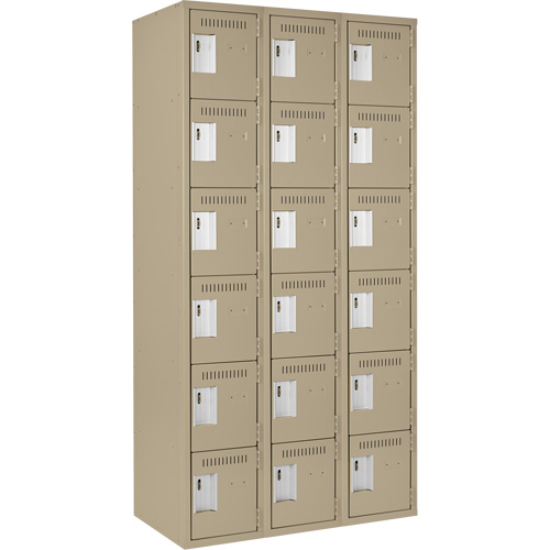 Clean Line Lockerette, 6 -tier, Bank of 3, 36" x 18" x 72", Steel, Beige, Rivet (Assembled) St. Lawrence Industrial & Safety Supply