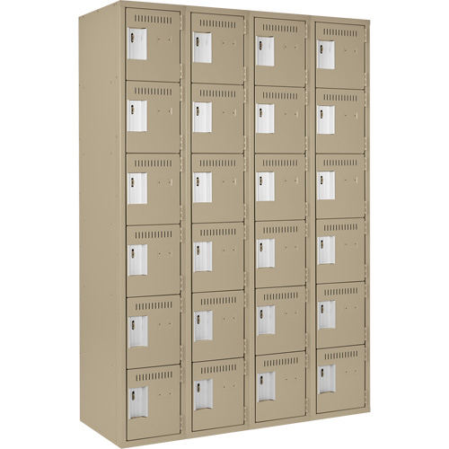 Clean Line Lockerette, 6 -tier, Bank of 4, 48" x 18" x 72", Steel, Beige, Rivet (Assembled) St. Lawrence Industrial & Safety Supply