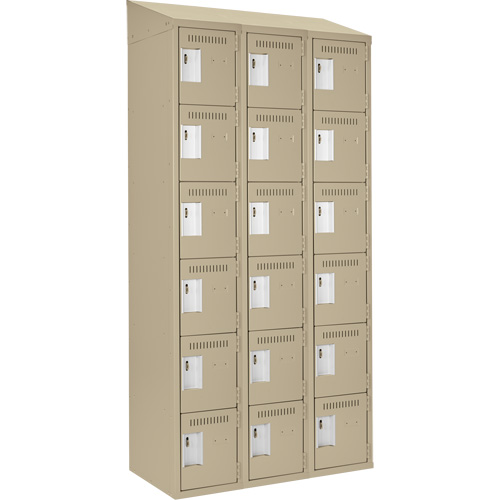 Clean Line Lockerette, 6 -tier, Bank of 3, 36" x 18" x 78", Steel, Beige, Rivet (Assembled) St. Lawrence Industrial & Safety Supply
