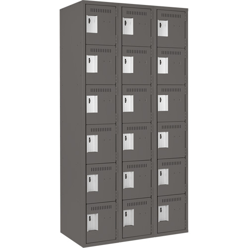 Clean Line Lockerette, 6 -tier, Bank of 3, 36" x 18" x 72", Steel, Charcoal, Rivet (Assembled) St. Lawrence Industrial & Safety Supply