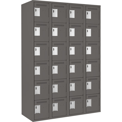 Clean Line Lockerette, 6 -tier, Bank of 4, 48" x 18" x 72", Steel, Charcoal, Rivet (Assembled) St. Lawrence Industrial & Safety Supply