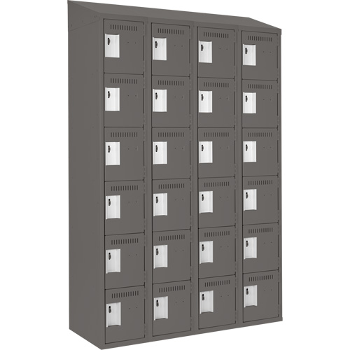 Clean Line Lockerette, 6 -tier, Bank of 4, 48" x 18" x 78", Steel, Charcoal, Rivet (Assembled) St. Lawrence Industrial & Safety Supply