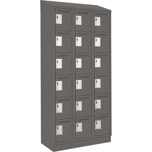 Clean Line Lockerette, 6 -tier, Bank of 3, 36" x 18" x 82", Steel, Charcoal, Rivet (Assembled) St. Lawrence Industrial & Safety Supply