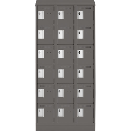 Clean Line Lockerette, 6 -tier, Bank of 3, 36" x 18" x 82", Steel, Charcoal, Rivet (Assembled) St. Lawrence Industrial & Safety Supply