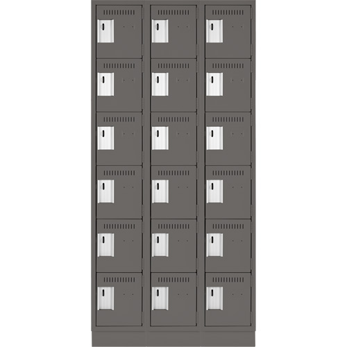 Clean Line Lockerette, 6 -tier, Bank of 3, 36" x 18" x 76", Steel, Charcoal, Rivet (Assembled) St. Lawrence Industrial & Safety Supply