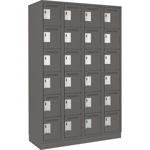 Clean Line Lockerette, 6 -tier, Bank of 4, 48" x 18" x 76", Steel, Charcoal, Rivet (Assembled) St. Lawrence Industrial & Safety Supply