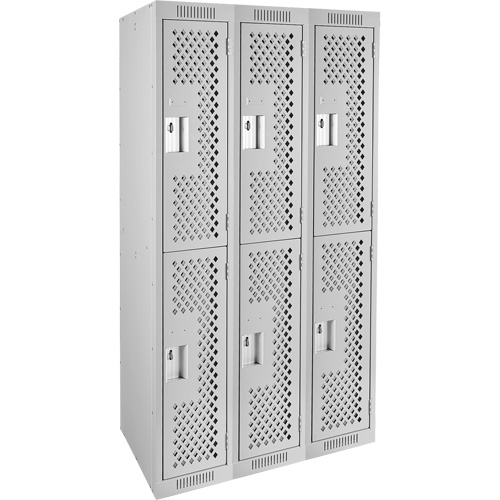Clean Line Lockers, 2 -tier, Bank of 3, 36" x 12" x 72", Steel, Grey, Rivet (Assembled), Perforated St. Lawrence Industrial & Safety Supply
