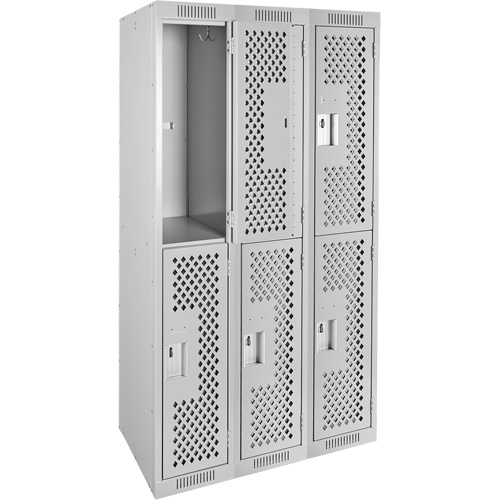 Clean Line Lockers, 2 -tier, Bank of 3, 36" x 12" x 72", Steel, Grey, Rivet (Assembled), Perforated St. Lawrence Industrial & Safety Supply