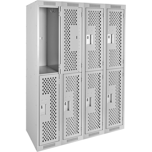Clean Line Lockers, 2 -tier, Bank of 4, 48" x 12" x 72", Steel, Grey, Rivet (Assembled), Perforated St. Lawrence Industrial & Safety Supply