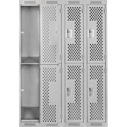 Clean Line Lockers, 2 -tier, Bank of 4, 48" x 12" x 72", Steel, Grey, Rivet (Assembled), Perforated St. Lawrence Industrial & Safety Supply