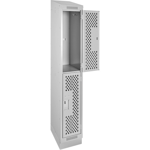 Clean Line Lockers, 2 -tier, 12" x 15" x 82", Steel, Grey, Rivet (Assembled), Perforated St. Lawrence Industrial & Safety Supply