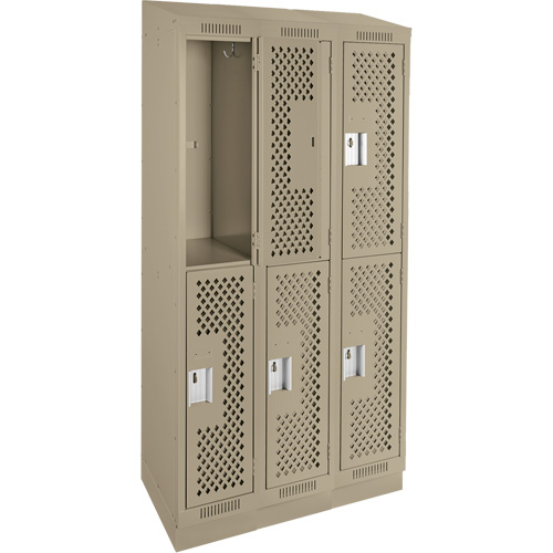 Clean Line Lockers, 2 -tier, Bank of 3, 36" x 15" x 82", Steel, Beige, Rivet (Assembled), Perforated St. Lawrence Industrial & Safety Supply