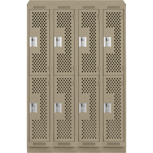Clean Line Lockers, 2 -tier, Bank of 4, 48" x 15" x 82", Steel, Beige, Rivet (Assembled), Perforated St. Lawrence Industrial & Safety Supply