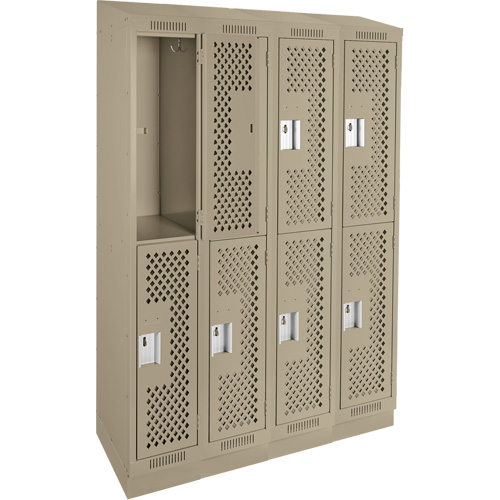 Clean Line Lockers, 2 -tier, Bank of 4, 48" x 15" x 82", Steel, Beige, Rivet (Assembled), Perforated St. Lawrence Industrial & Safety Supply