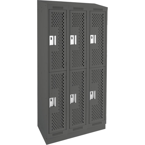 Casiers Clean Line, 2 niveaux, Bloc de 3, 36" x 15" x 82", Acier, Charbon, Rivet (assembl&eacute;), Perfor&eacute; St. Lawrence Industrial & Safety Supply