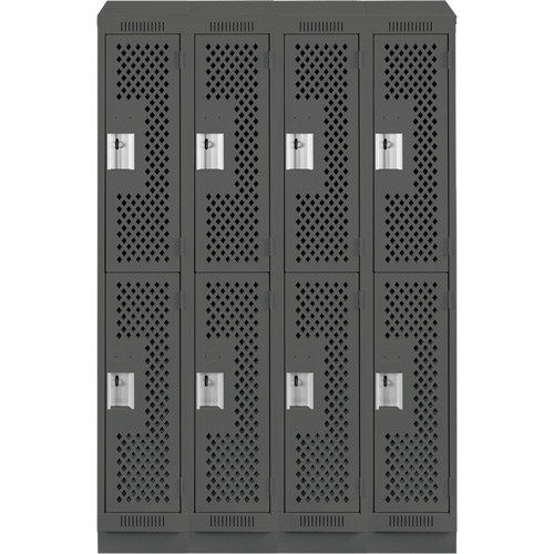Clean Line Lockers, 2 -tier, Bank of 4, 48" x 15" x 82", Steel, Charcoal, Rivet (Assembled), Perforated St. Lawrence Industrial & Safety Supply