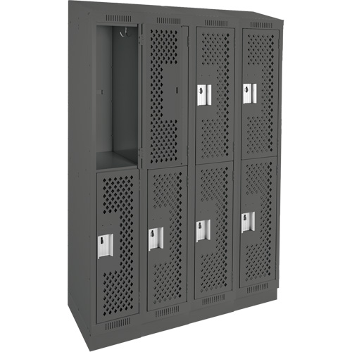 Clean Line Lockers, 2 -tier, Bank of 4, 48" x 15" x 82", Steel, Charcoal, Rivet (Assembled), Perforated St. Lawrence Industrial & Safety Supply