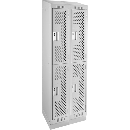 Clean Line Lockers, 2 -tier, Bank of 2, 24" x 15" x 82", Steel, Grey, Rivet (Assembled), Perforated St. Lawrence Industrial & Safety Supply