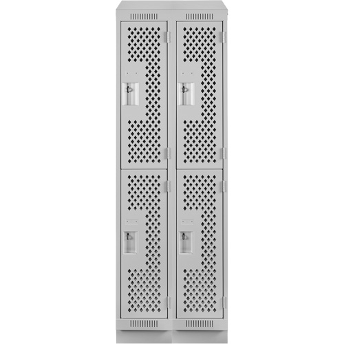 Clean Line Lockers, 2 -tier, Bank of 2, 24" x 15" x 82", Steel, Grey, Rivet (Assembled), Perforated St. Lawrence Industrial & Safety Supply