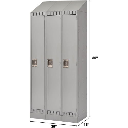 Lockers, Bank of 3, 36" x 18" x 86", Steel, Grey, Knocked Down St. Lawrence Industrial & Safety Supply