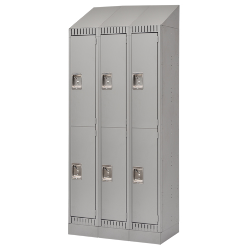 Lockers, 2 -tier, Bank of 3, 36" x 18" x 86", Steel, Grey, Knocked Down St. Lawrence Industrial & Safety Supply