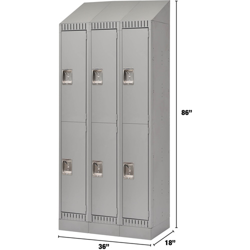 Lockers, 2 -tier, Bank of 3, 36" x 18" x 86", Steel, Grey, Knocked Down St. Lawrence Industrial & Safety Supply