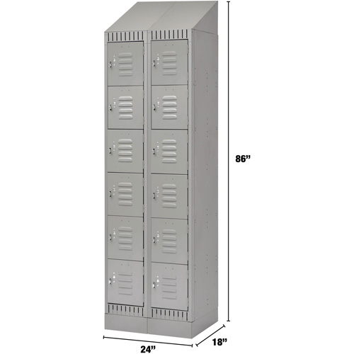 Lockers, 6 -tier, Bank of 2, 24" x 18" x 86", Steel, Grey, Knocked Down St. Lawrence Industrial & Safety Supply