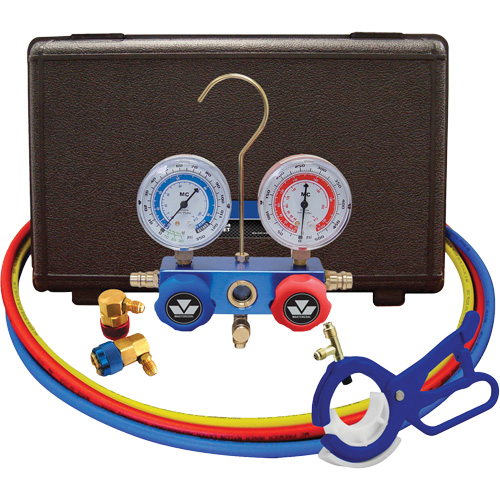 Jeu de manom&egrave;tres collecteurs &agrave; deux voies R134A pour automobile avec coupleurs et robinet perce-canette lat&eacute;rale 3-en-1 St. Lawrence Industrial & Safety Supply