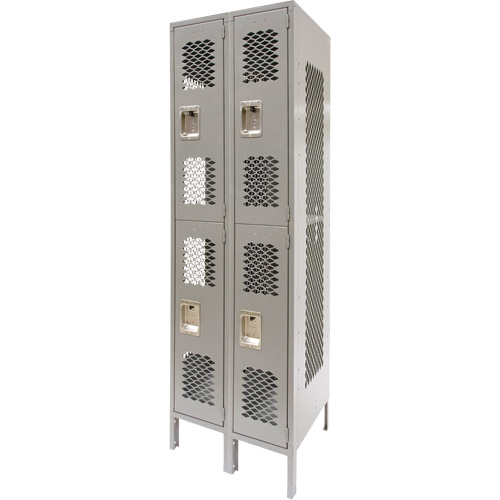 Vented Lockers, 2 -tier, Bank of 2, 24" x 18" x 78", Steel, Grey, Knocked Down, Perforated St. Lawrence Industrial & Safety Supply