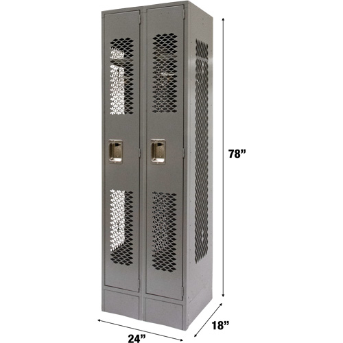 Vented Lockers, Bank of 2, 24" x 18" x 78", Steel, Grey, Knocked Down, Perforated St. Lawrence Industrial & Safety Supply