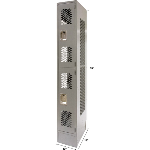 Vented Lockers, 2 -tier, 12" x 18" x 78", Steel, Grey, Knocked Down, Perforated St. Lawrence Industrial & Safety Supply