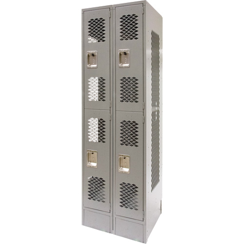 Vented Lockers, 2 -tier, Bank of 2, 24" x 18" x 78", Steel, Grey, Knocked Down, Perforated St. Lawrence Industrial & Safety Supply