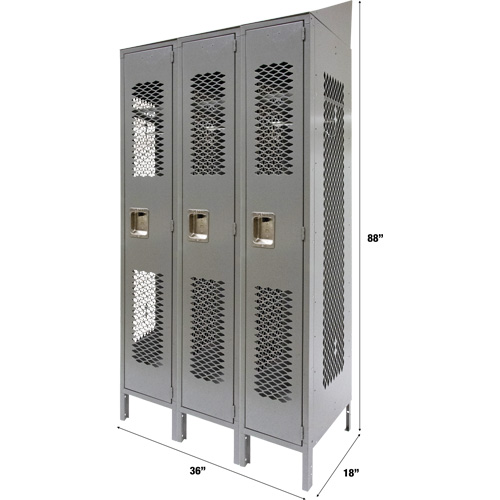 Casiers ventil&eacute;s, Bloc de 3, 36" x 18" x 88", Acier, Gris, D&eacute;mont&eacute;, Perfor&eacute; St. Lawrence Industrial & Safety Supply