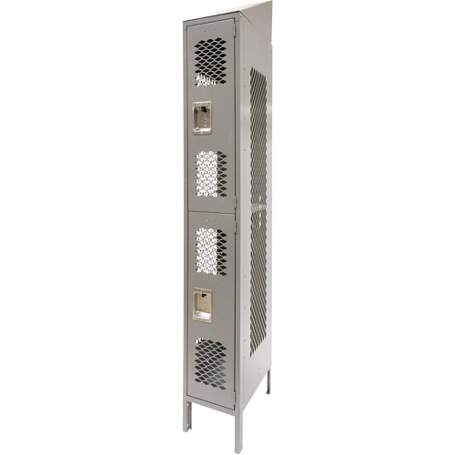 Vented Lockers, 2 -tier, 12" x 18" x 88", Steel, Grey, Knocked Down, Perforated St. Lawrence Industrial & Safety Supply
