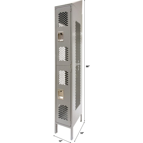 Vented Lockers, 2 -tier, 12" x 18" x 88", Steel, Grey, Knocked Down, Perforated St. Lawrence Industrial & Safety Supply