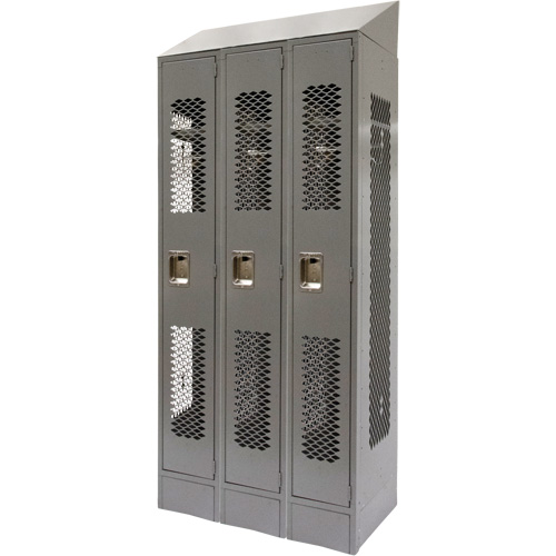 Vented Lockers, Bank of 3, 36" x 18" x 88", Steel, Grey, Knocked Down, Perforated St. Lawrence Industrial & Safety Supply