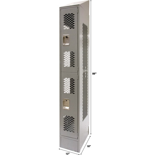 Vented Lockers, 2 -tier, 12" x 18" x 88", Steel, Grey, Knocked Down, Perforated St. Lawrence Industrial & Safety Supply