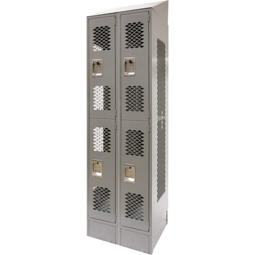 Vented Lockers, 2 -tier, Bank of 2, 24" x 18" x 88", Steel, Grey, Knocked Down, Perforated St. Lawrence Industrial & Safety Supply