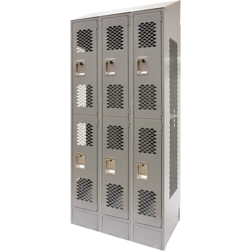 Vented Lockers, 2 -tier, Bank of 3, 36" x 18" x 88", Steel, Grey, Knocked Down, Perforated St. Lawrence Industrial & Safety Supply