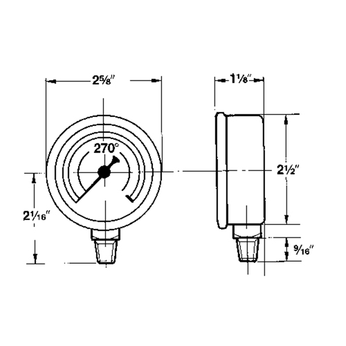 Pressure Gauges, 2-1/2" , 30" Hg-0" Vac., Bottom Mount, Liquid Filled Analogue St. Lawrence Industrial & Safety Supply